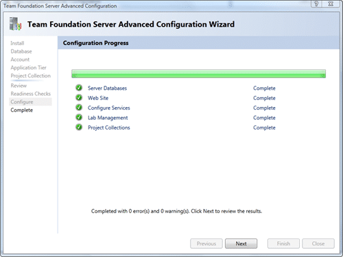 Team Foundation Server Configuration - Advanced - Configure after 60 seconds
