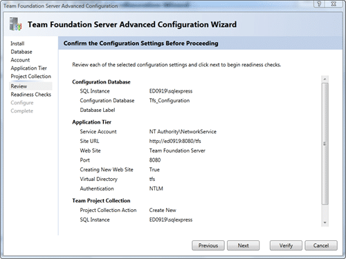 Team Foundation Server Configuration - Advanced - Review