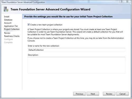 Team Foundation Server Configuration - Advanced - Project Collection