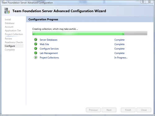 Team Foundation Server Configuration - Advanced - Configure after 50 seconds