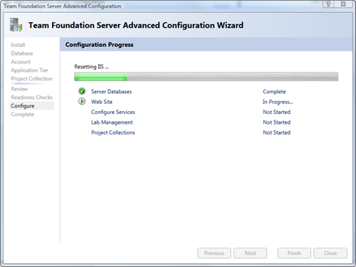 Team Foundation Server Configuration - Advanced - Configure after 20 seconds