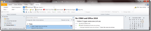 Outlook 2010 Beta 2 and Add-In’s: CRM, Team Companion, LinkedIn and Plaxo