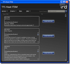 TFS Heat ITSM Work Item creation screen