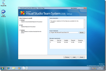 Windows 7 with Visual Studio 2008: Welcome to the Microsoft Visual Studio 2008 feature selection