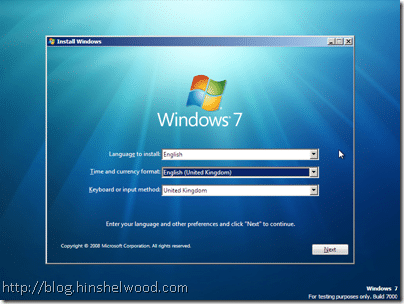 Windows 7 Install: Language Selection