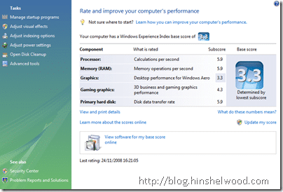 Windows Vista Host Experiance Index