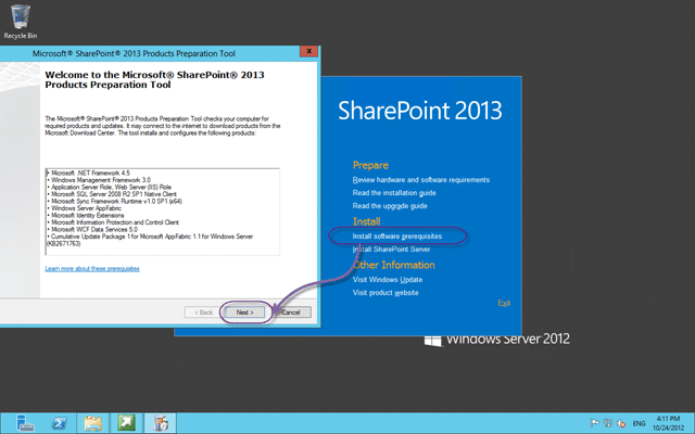 Install the prerequisite for SharePoint 2013