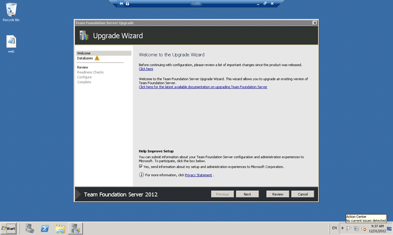 Team Foundation Server 2012 Update 1 Upgrade Wizard